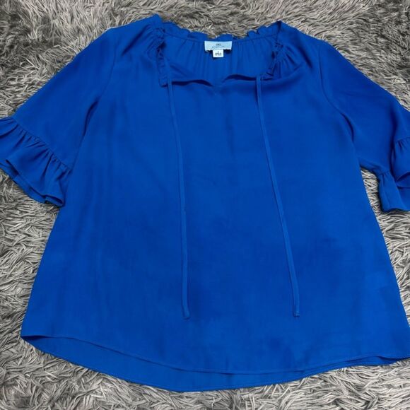 Cece Royal Blue Split Neck Line Shirt Size Small - Picture 2 of 9